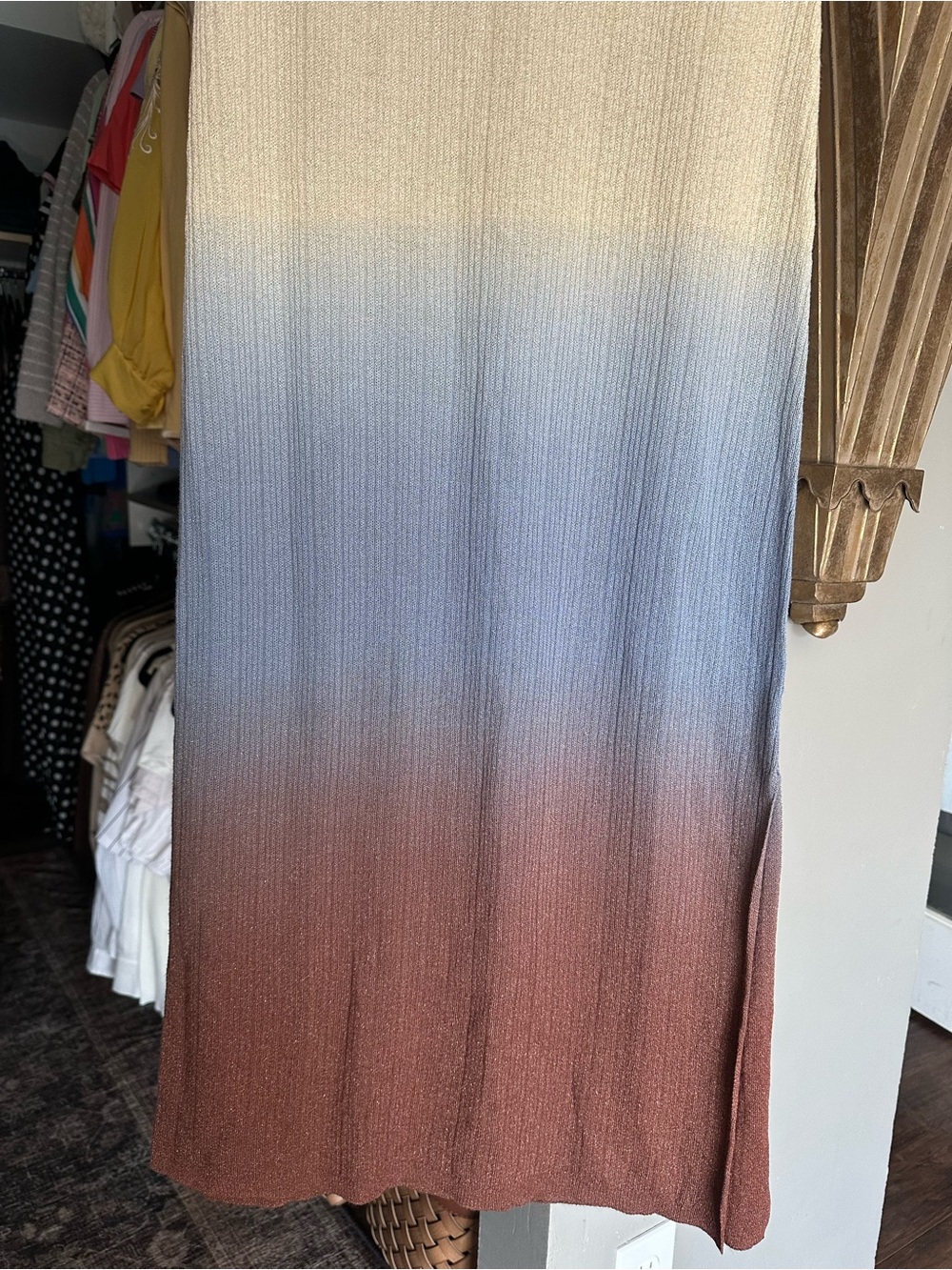 NWT House of Harlow Ombré Knit Maxi Dress in Cream, Blue & Brown - Picture 3 of 6